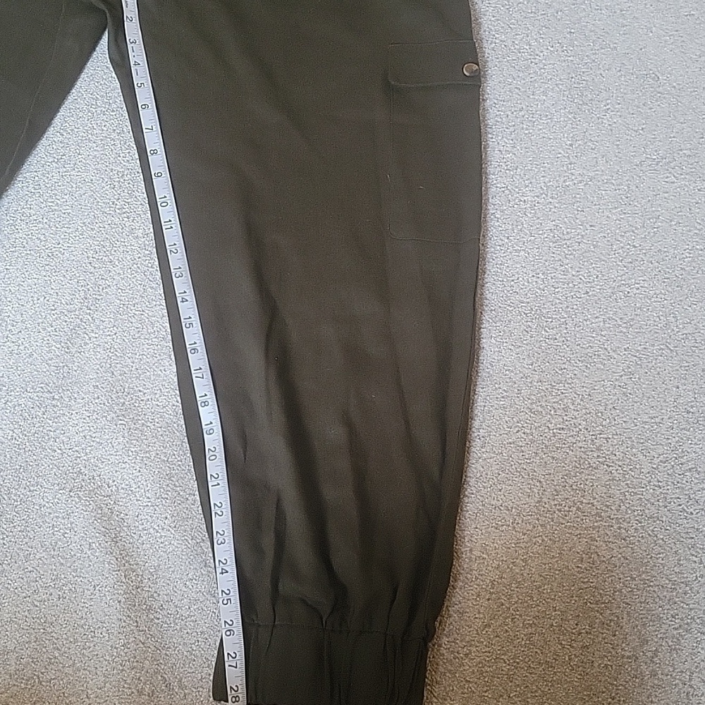 Zara Jumpsuit Dark Green Button-Up Linen Blend Size XL - Picture 14 of 15